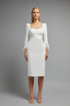 Coast Diamante Trim Feather Cuff Midi Dress