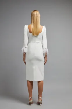 Coast Diamante Trim Feather Cuff Midi Dress -Coast Sales Store bcc02911 ivory xl 2 scaled