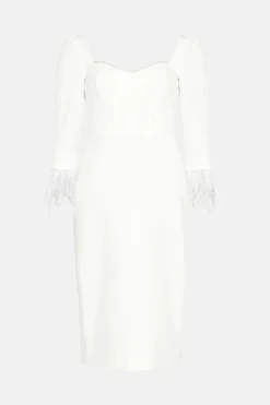 Coast Diamante Trim Feather Cuff Midi Dress -Coast Sales Store bcc02911 ivory xl 3