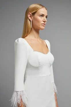 Coast Diamante Trim Feather Cuff Midi Dress -Coast Sales Store bcc02911 ivory xl 4 scaled
