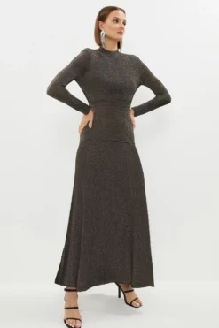 Coast Sparkle Knit Sheer Detailing Maxi Dress