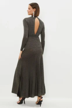 Coast Sparkle Knit Sheer Detailing Maxi Dress -Coast Sales Store bcc02982 bronze xl 2