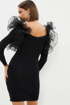 Coast Frill Detail Knitted Mini Dress -Coast Sales Store bcc02999 black xl 2