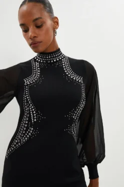 Coast Hot Fix Stud Pencil Knitted Dress -Coast Sales Store bcc03011 black xl 1