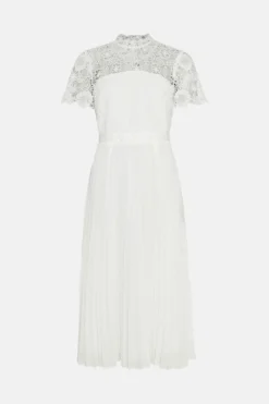 Coast Corded Lace Top Pleated Full Skirt Midi Dress -Coast Sales Store bcc03042 ivory xl 3