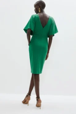 Coast V Neck Crepe Cape Pencil Dress -Coast Sales Store bcc03088 green xl 2