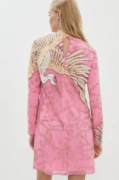 Coast Dress With Bird Embellishment -Coast Sales Store bcc03095 pink xl 2