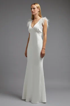 Coast Feather Trim V Neck Fishtail Maxi Dress -Coast Sales Store bcc03122 ivory xl 2 scaled