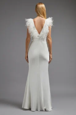 Coast Feather Trim V Neck Fishtail Maxi Dress -Coast Sales Store bcc03122 ivory xl 3 scaled