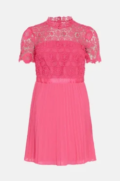 Coast Corded Lace Top Pleated Full Skirt Mini Dress -Coast Sales Store bcc03147 hot20pink xl 3