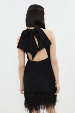 Coast Premium Lace Feather Hem Halter Neck Mini Dress -Coast Sales Store bcc03188 black xl 2