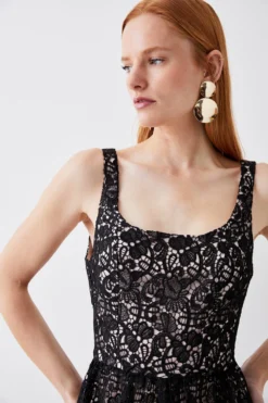 Coast Lace Panelled Bodice Full Skirt Midi Dress -Coast Sales Store bcc03190 black xl 2