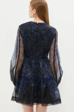 Coast Mini Dress In Printed Organza With Trim​ -Coast Sales Store bcc03195 black xl 2