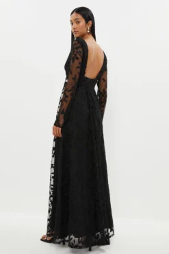 Coast Deep V Embroidered Long Sleeve Maxi Dress -Coast Sales Store bcc03261 black xl 2