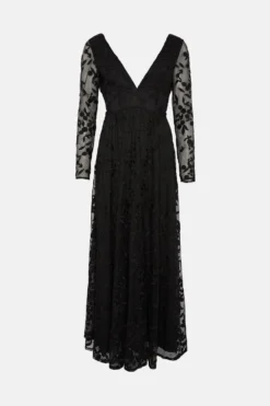 Coast Deep V Embroidered Long Sleeve Maxi Dress -Coast Sales Store bcc03261 black xl 3