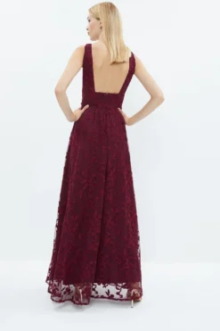 Coast Deep V Full Skirt Embroidered Maxi Dress -Coast Sales Store bcc03276 aubergine xl 2