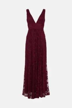 Coast Deep V Full Skirt Embroidered Maxi Dress -Coast Sales Store bcc03276 aubergine xl 3