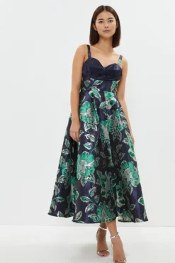 Coast ​​Petite Jacquard Midi Dress With Satin Top