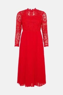 Coast Petite Sleeved Lace High Neck Pleated Dress -Coast Sales Store bcc03303 red xl 3