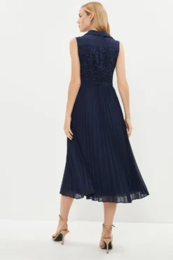 Coast Corded Lace Shirt Bodice Pleat Dress -Coast Sales Store bcc03309 navy xl 2