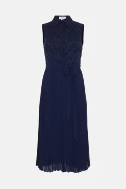Coast Corded Lace Shirt Bodice Pleat Dress -Coast Sales Store bcc03309 navy xl 3