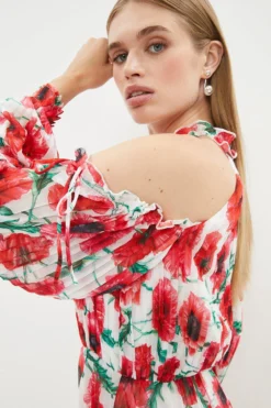 Coast Cold Shoulder Pleated Chiffon Mini Dress -Coast Sales Store bcc03319 multi xl 1