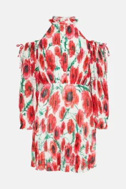 Coast Cold Shoulder Pleated Chiffon Mini Dress -Coast Sales Store bcc03319 multi xl 3