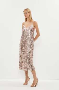Coast Premium Sequin And Fringe Midi Dress