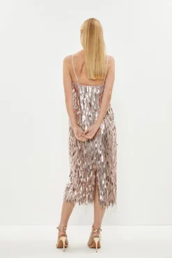 Coast Premium Sequin And Fringe Midi Dress -Coast Sales Store bcc03352 rose20gold xl 2