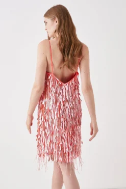 Coast Premium Sequin And Fringe Mini Dress -Coast Sales Store bcc03356 coral xl 2