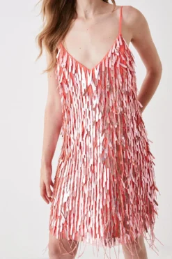 Coast Premium Sequin And Fringe Mini Dress -Coast Sales Store bcc03356 coral xl 3