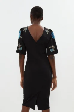 Coast Embellished Floral Jersey Flare Sleeve Dress -Coast Sales Store bcc03373 black xl 2