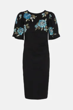 Coast Embellished Floral Jersey Flare Sleeve Dress -Coast Sales Store bcc03373 black xl 3