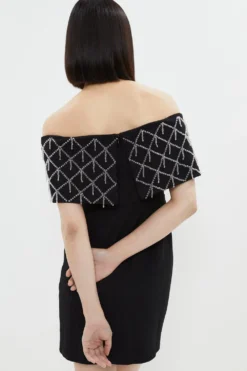 Coast Embelished Bardot Sculpting Jersey Mini Dress -Coast Sales Store bcc03377 black xl 2