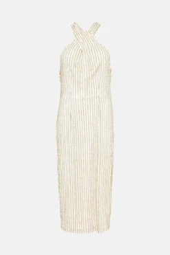 Coast Premium Linear Sequin Cross Neck Midi Dress -Coast Sales Store bcc03378 white xl 3