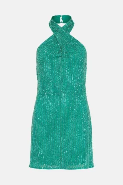 Coast Premium Linear Sequin Cross Neck Mini Dress -Coast Sales Store bcc03379 green xl 3