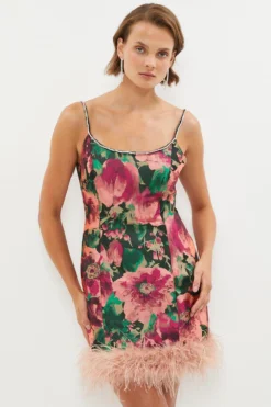 Coast Diamante Trim Mini Dress With Feather Hem