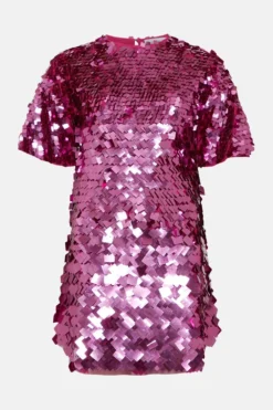 Coast Premium Square Sequin T Shirt Dress -Coast Sales Store bcc03398 pink xl 3