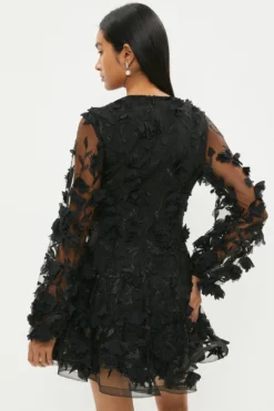 Coast Mini Dress In 3D Floral Applique -Coast Sales Store bcc03403 black xl 2