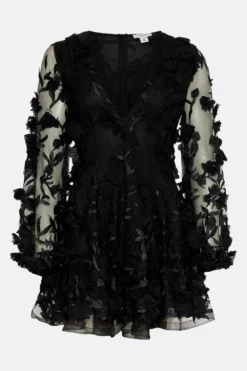 Coast Mini Dress In 3D Floral Applique -Coast Sales Store bcc03403 black xl 3