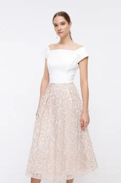 Coast Midi Dress With Embroidered Ribbon Skirt​