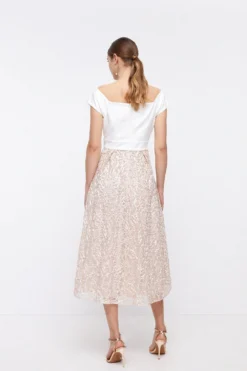 Coast Midi Dress With Embroidered Ribbon Skirt​ -Coast Sales Store bcc03430 ivory xl 2