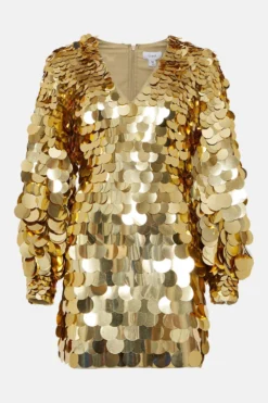 Coast Deep V Disc Sequin Mini Dress​ -Coast Sales Store bcc03441 gold xl 3