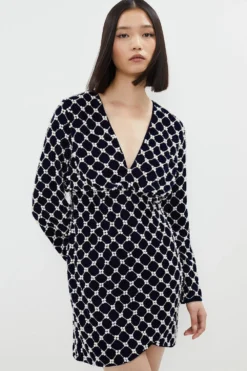 Coast Pearl Embellished Long Sleeve Mini Dress