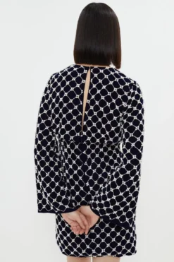 Coast Pearl Embellished Long Sleeve Mini Dress -Coast Sales Store bcc03465 navy xl 2