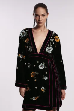 Coast Premium Hand Embellished Velvet Mini Wrap Dress