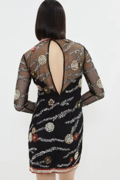 Coast Mini Dress With Hand Embellished Flowers​ -Coast Sales Store bcc03476 black xl 2