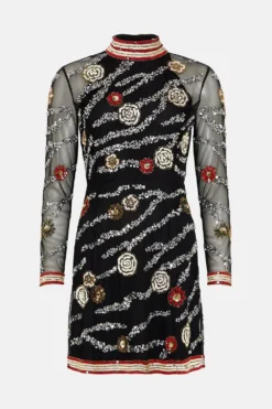 Coast Mini Dress With Hand Embellished Flowers​ -Coast Sales Store bcc03476 black xl 3