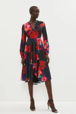 Coast Long Sleeve Ruffle Mid Wrap Dress