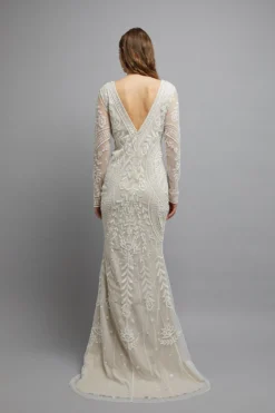 Coast Premium Embellished V Neck Long Sleeve Maxi Dress -Coast Sales Store bcc03501 ivory xl 2